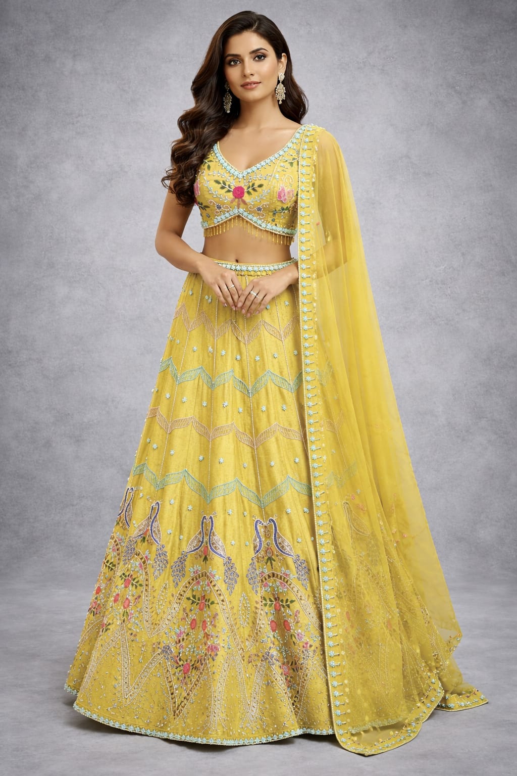 Yellow embroidered traditional lehenga