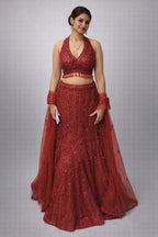 Red sequin lehenga set