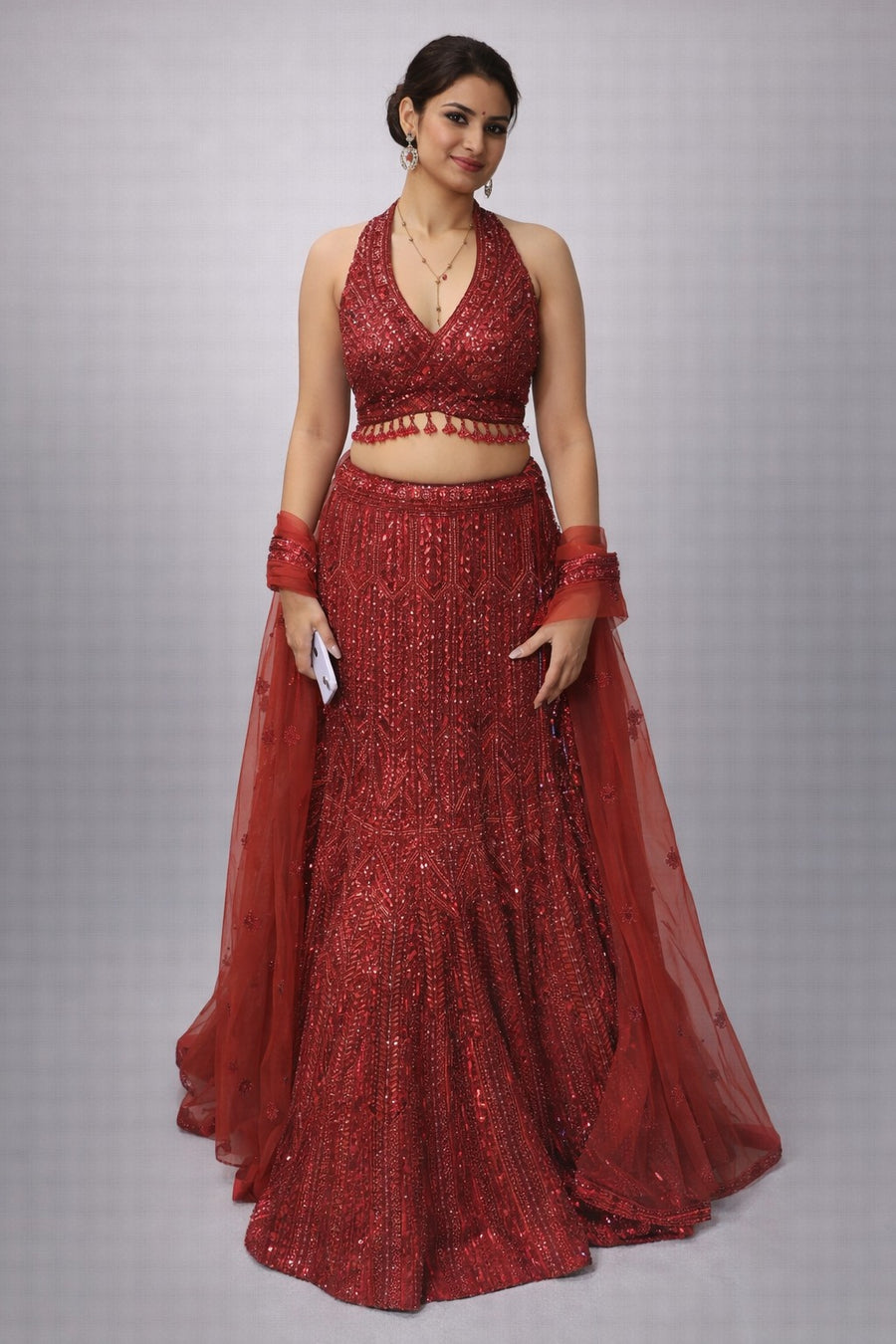 Red sequin lehenga set