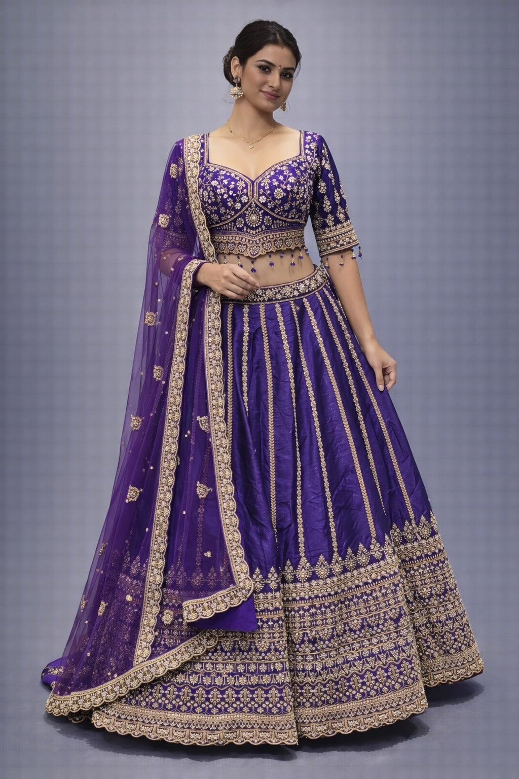 Purple embroidered traditional lehenga set