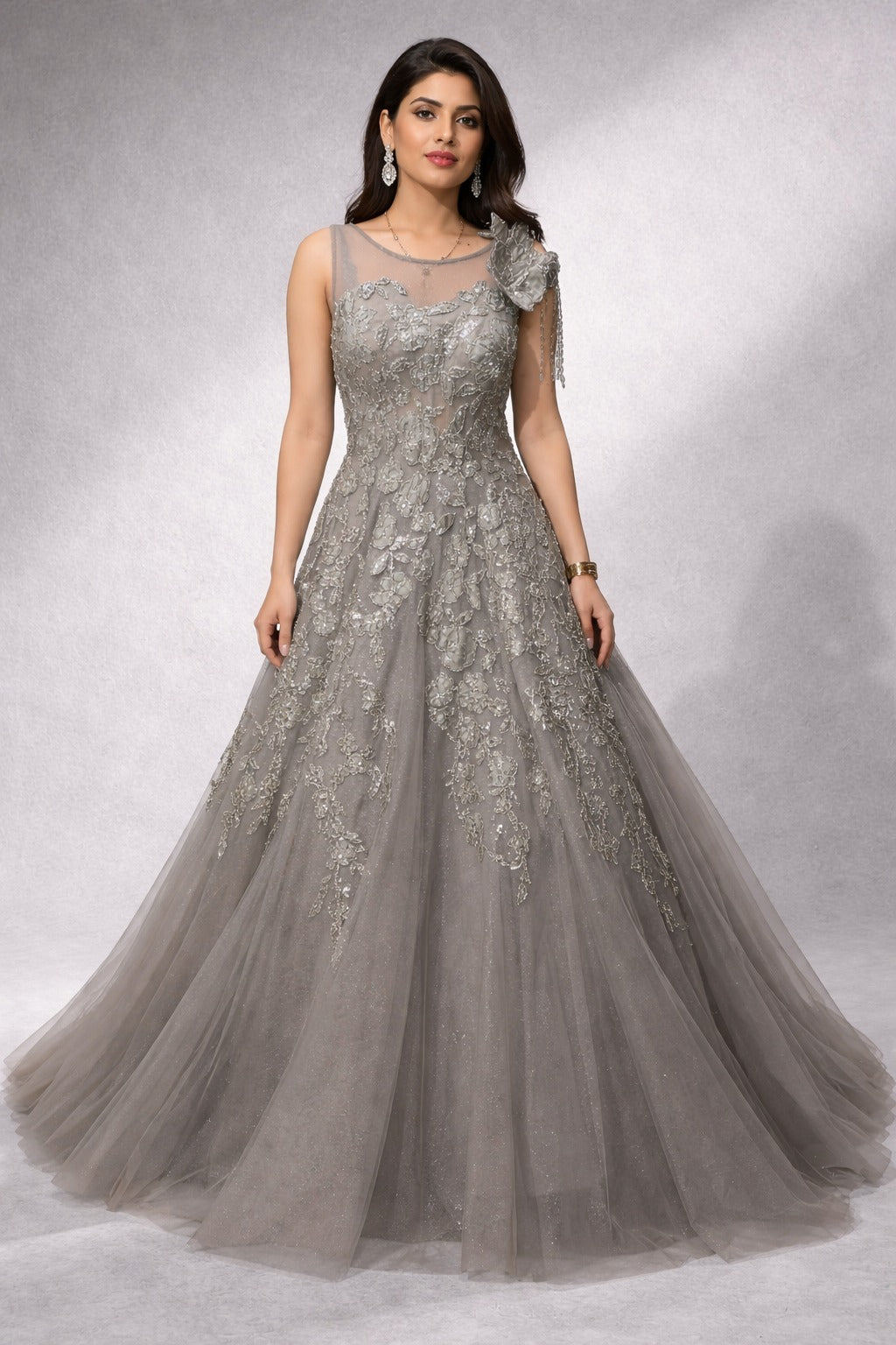 dark grey net gown