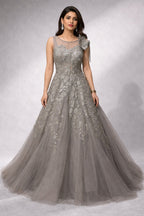 dark grey net gown