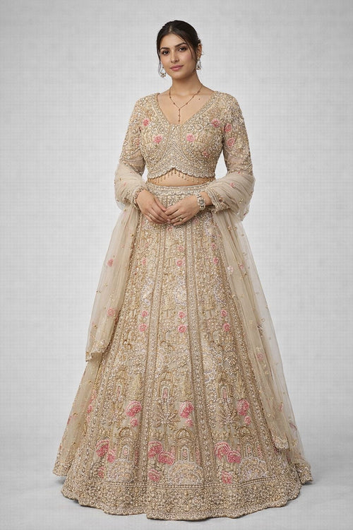 beige gold lehenga set