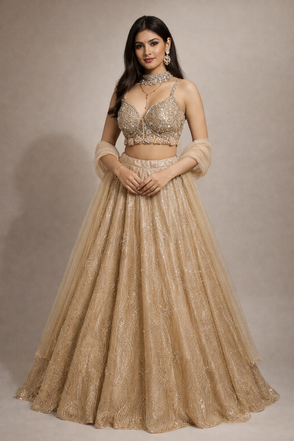 gold lehenga set
