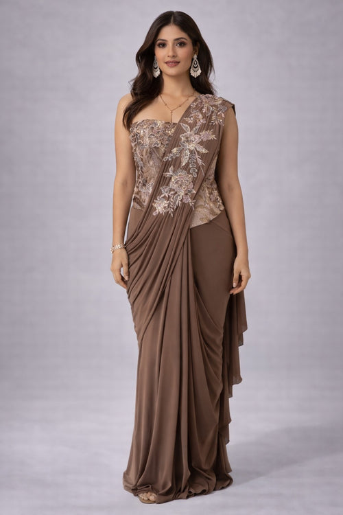 brown drape saree 