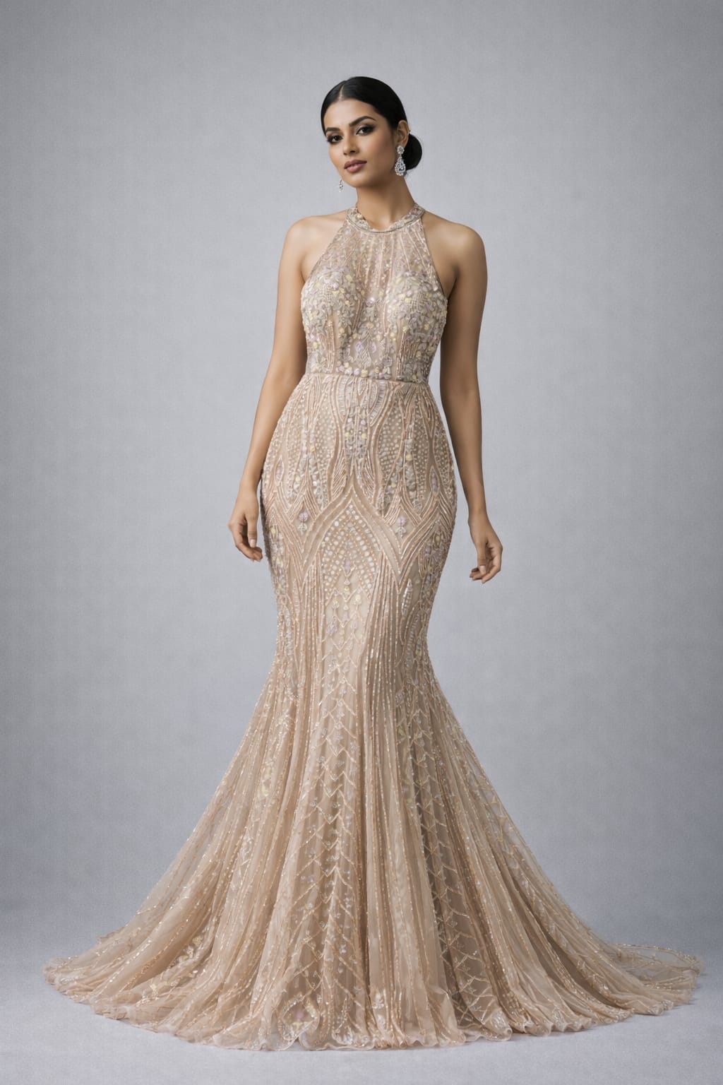 Rose Gold Embellished Mermaid Gown