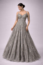  silver lace evening gown