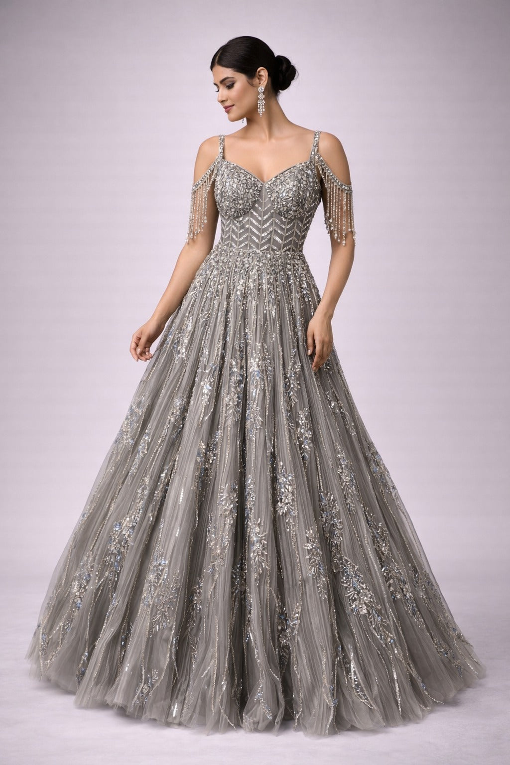  silver lace evening gown