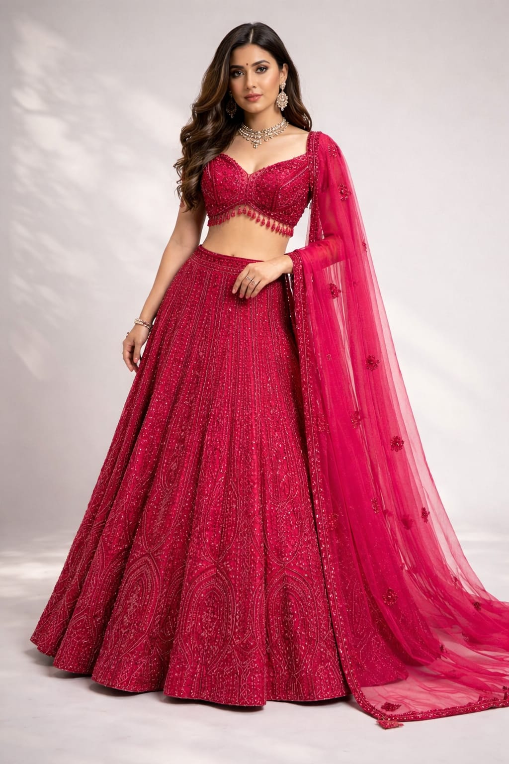 Red embroidered lehenga