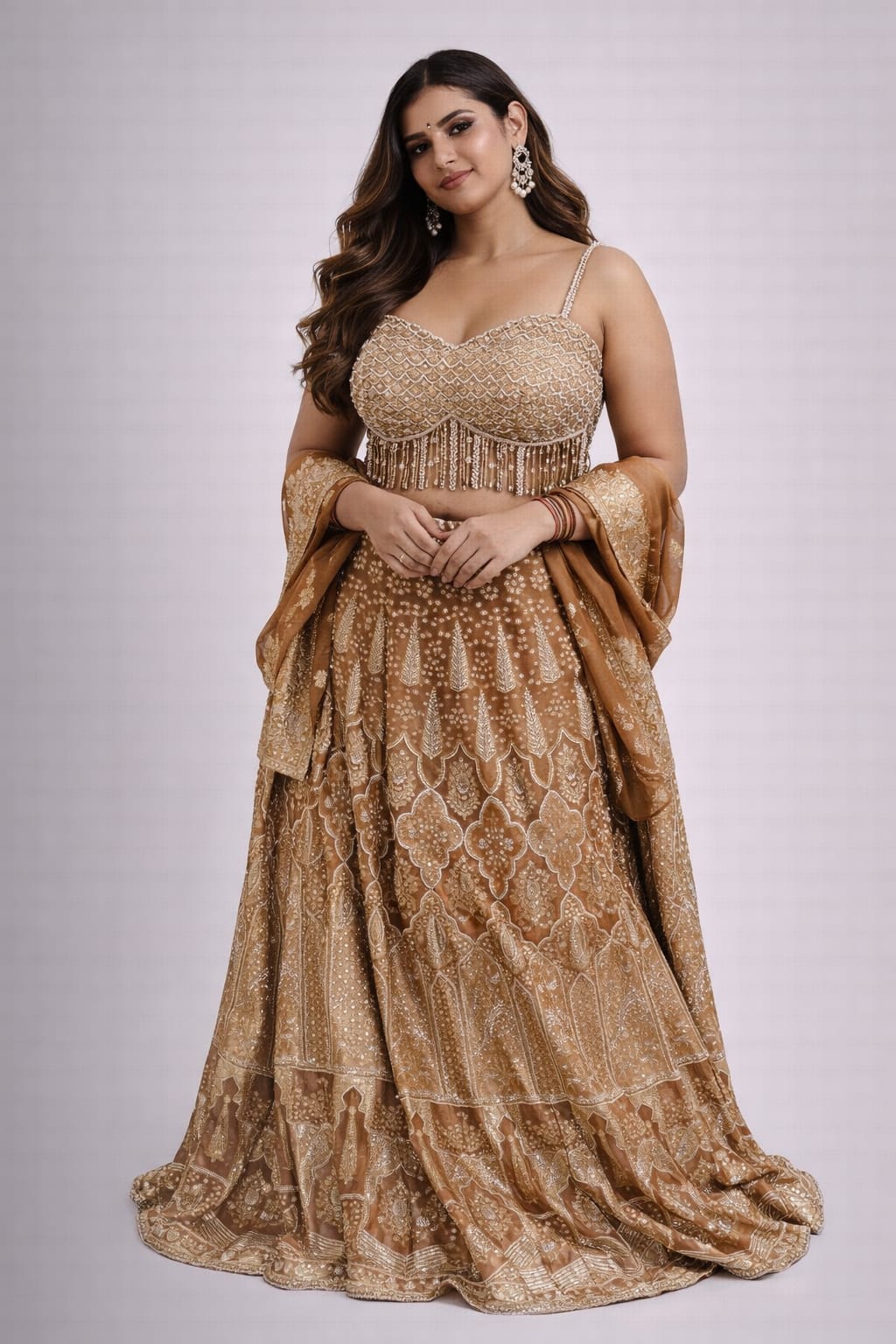 brown printed lehenga set
