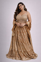 brown printed lehenga set