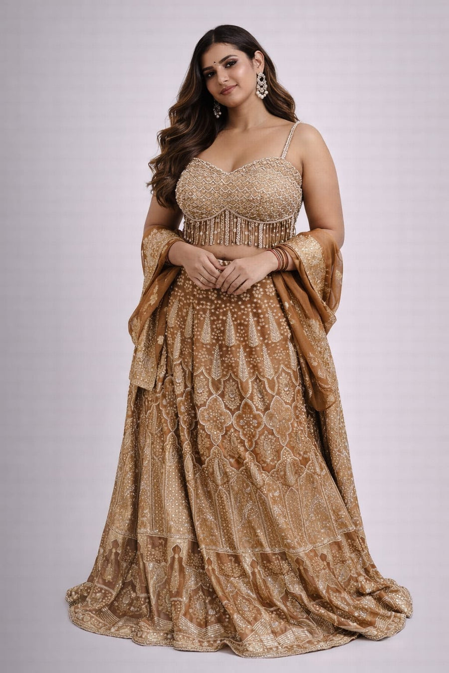 brown printed lehenga set