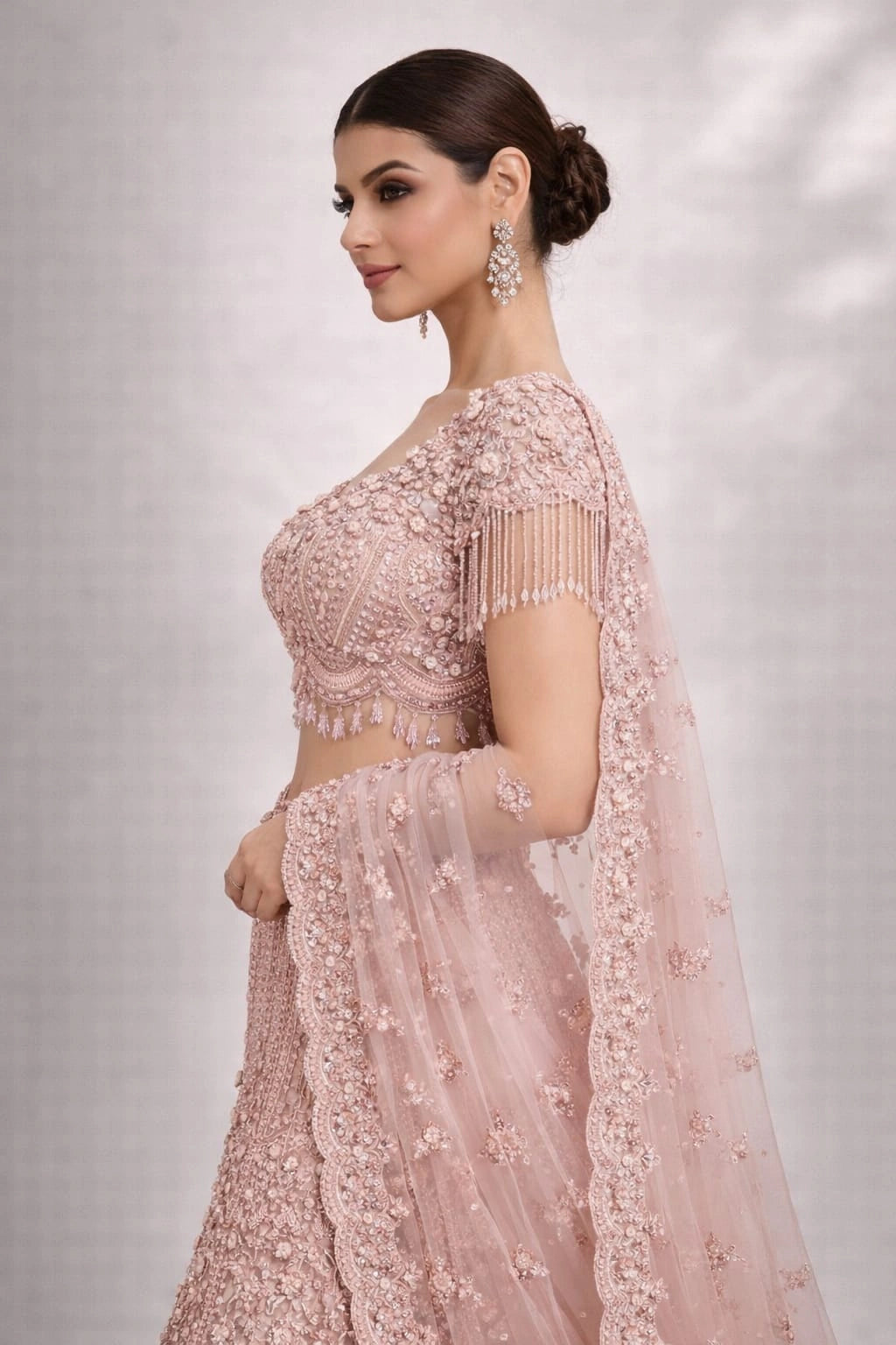 peach mermaid lehenga set