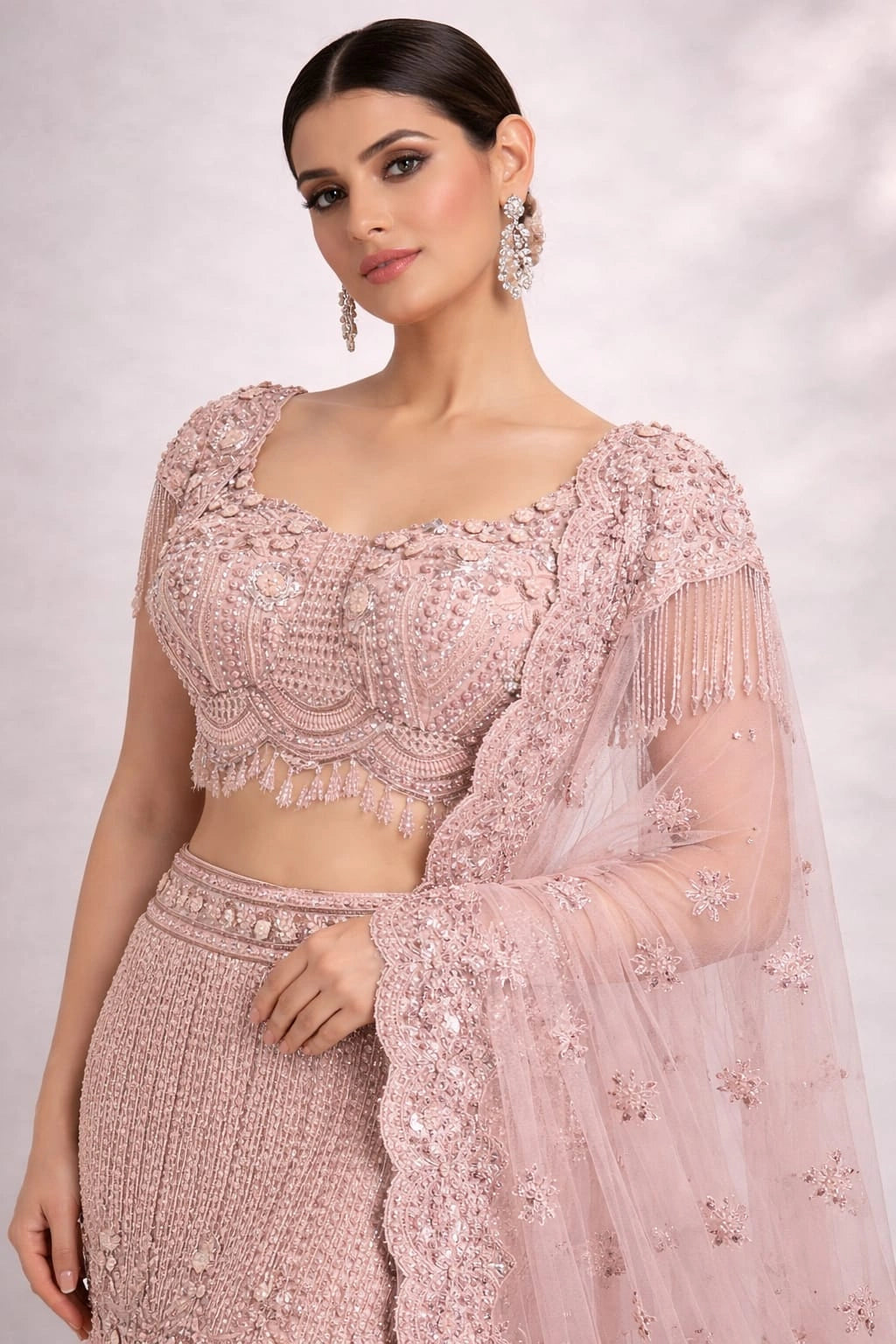peach mermaid lehenga set