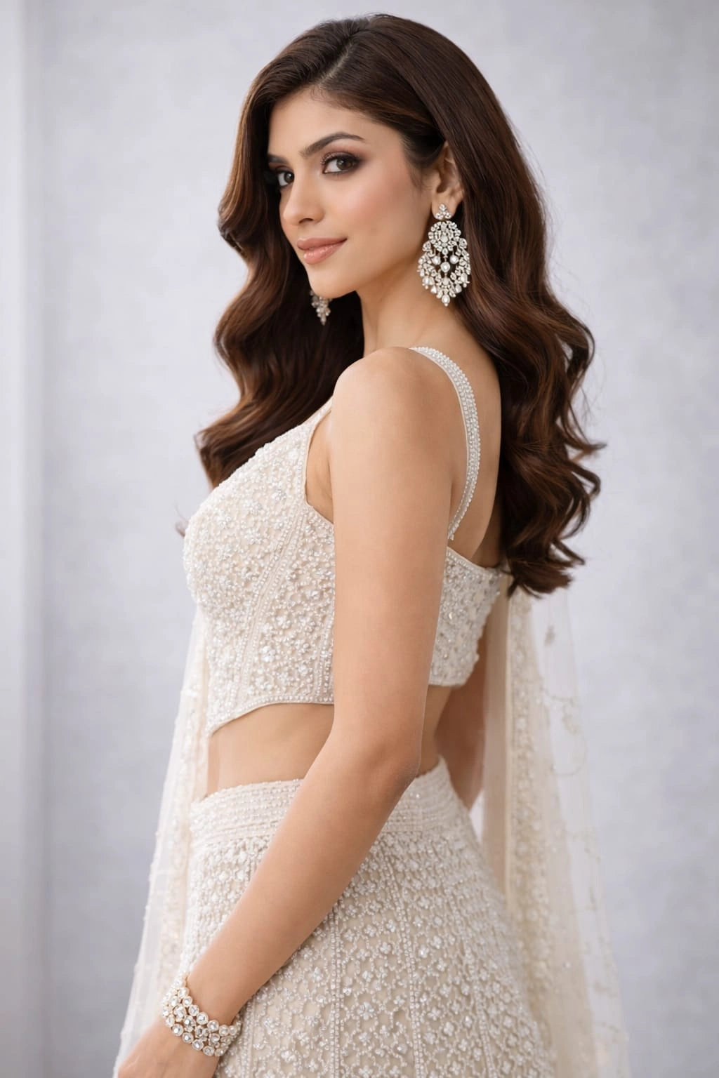 white embroidered lehenga