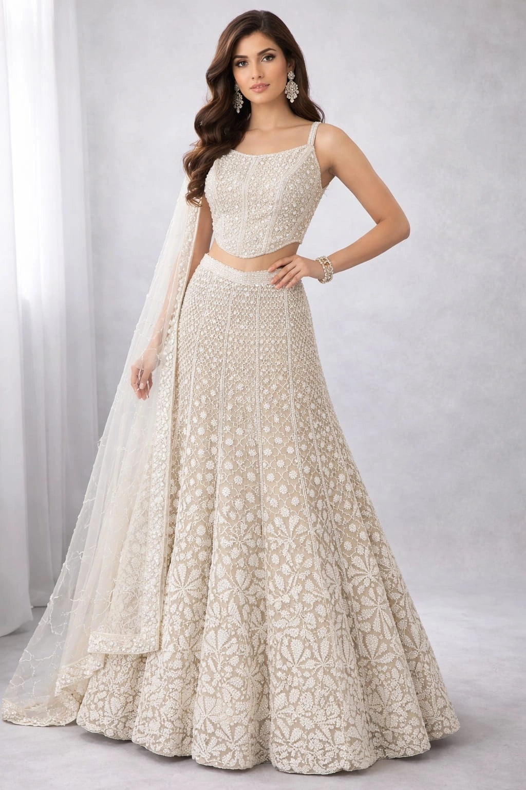 white embroidered lehenga