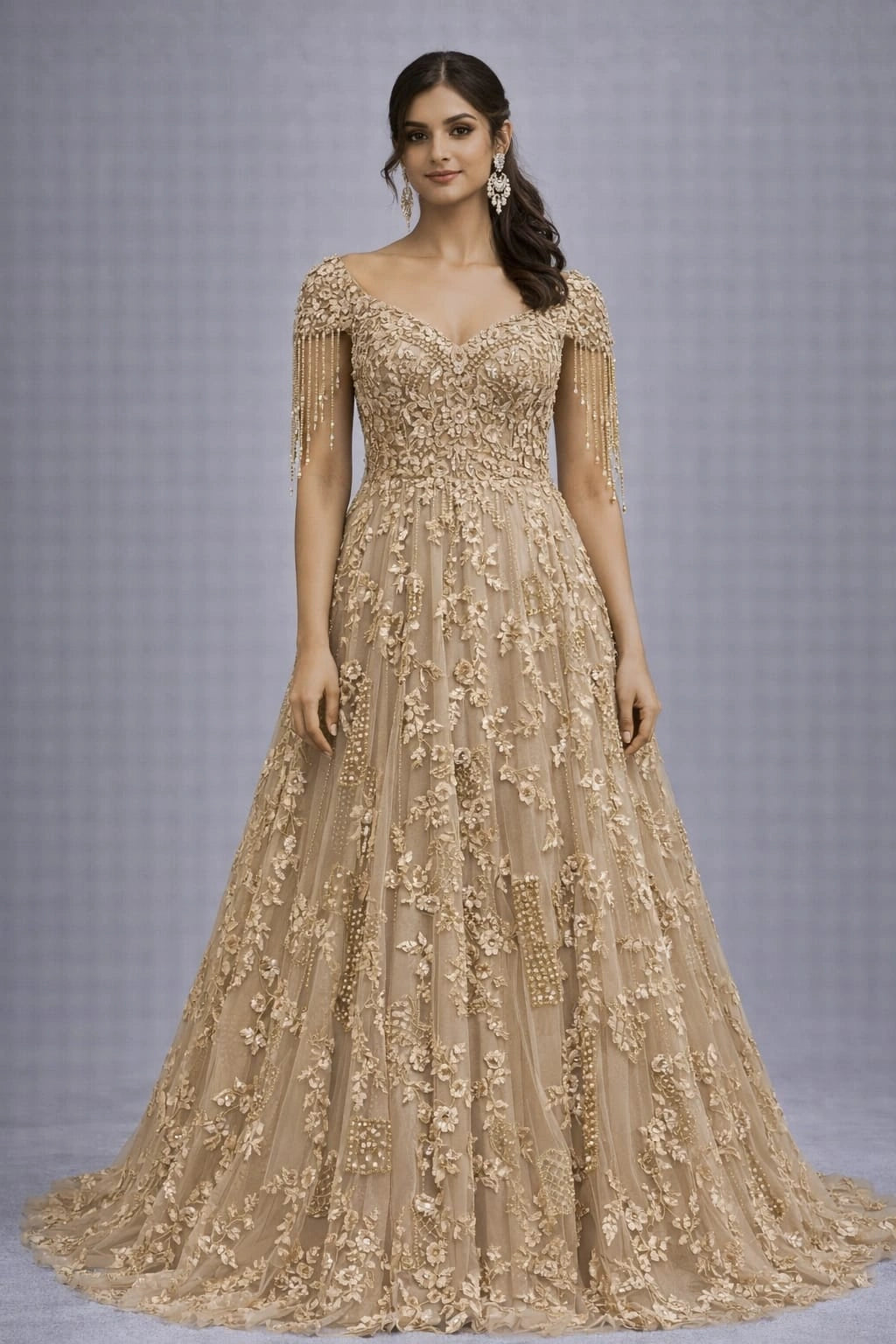 gold embroidered gown