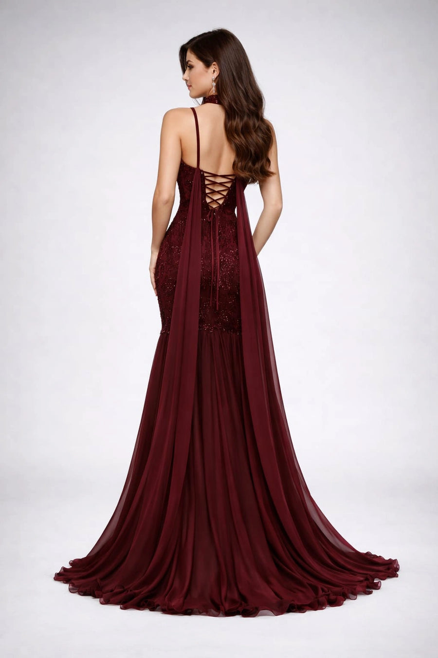 maroon gown