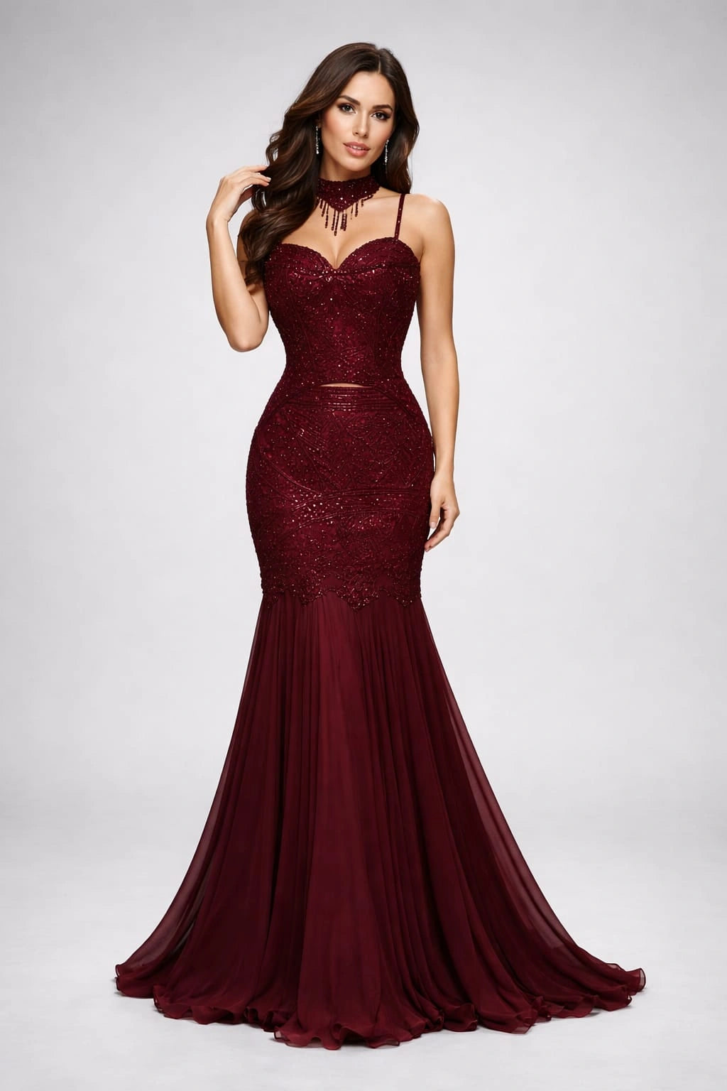 maroon gown