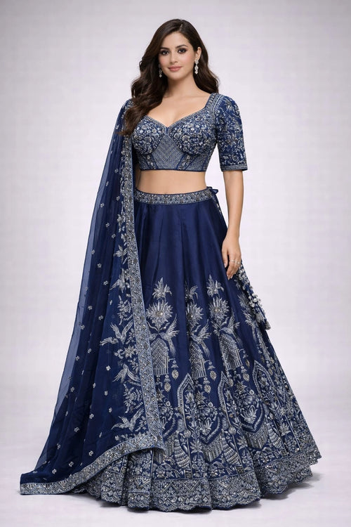 blue embroidered lehenga set