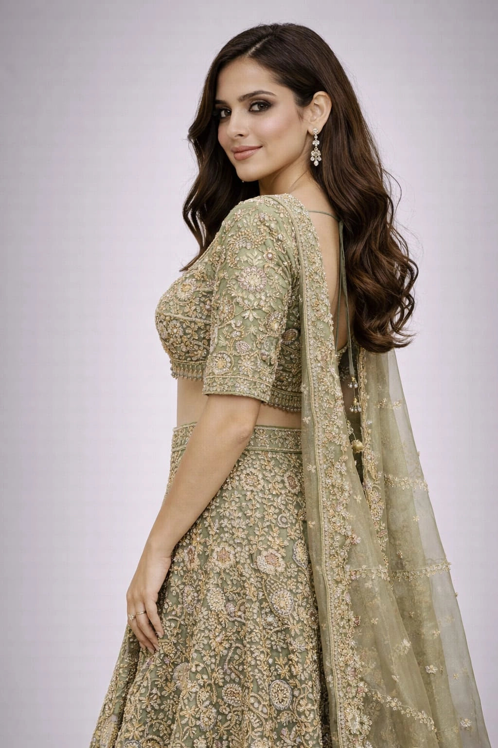 pista floral embroidered lehenga