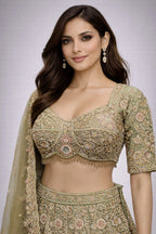 pista floral embroidered lehenga