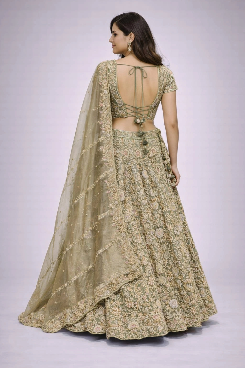 pista floral embroidered lehenga
