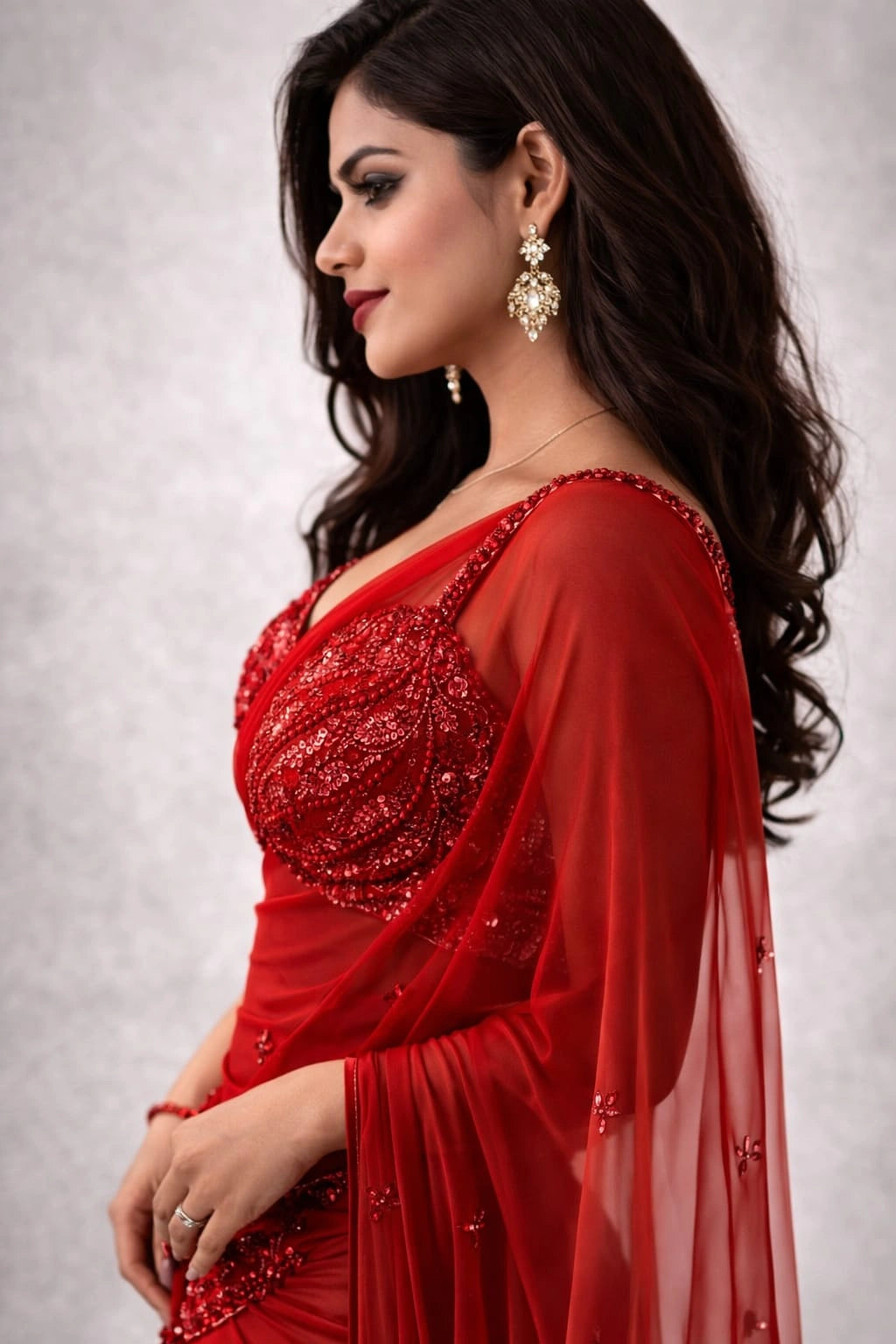 red drape lehenga