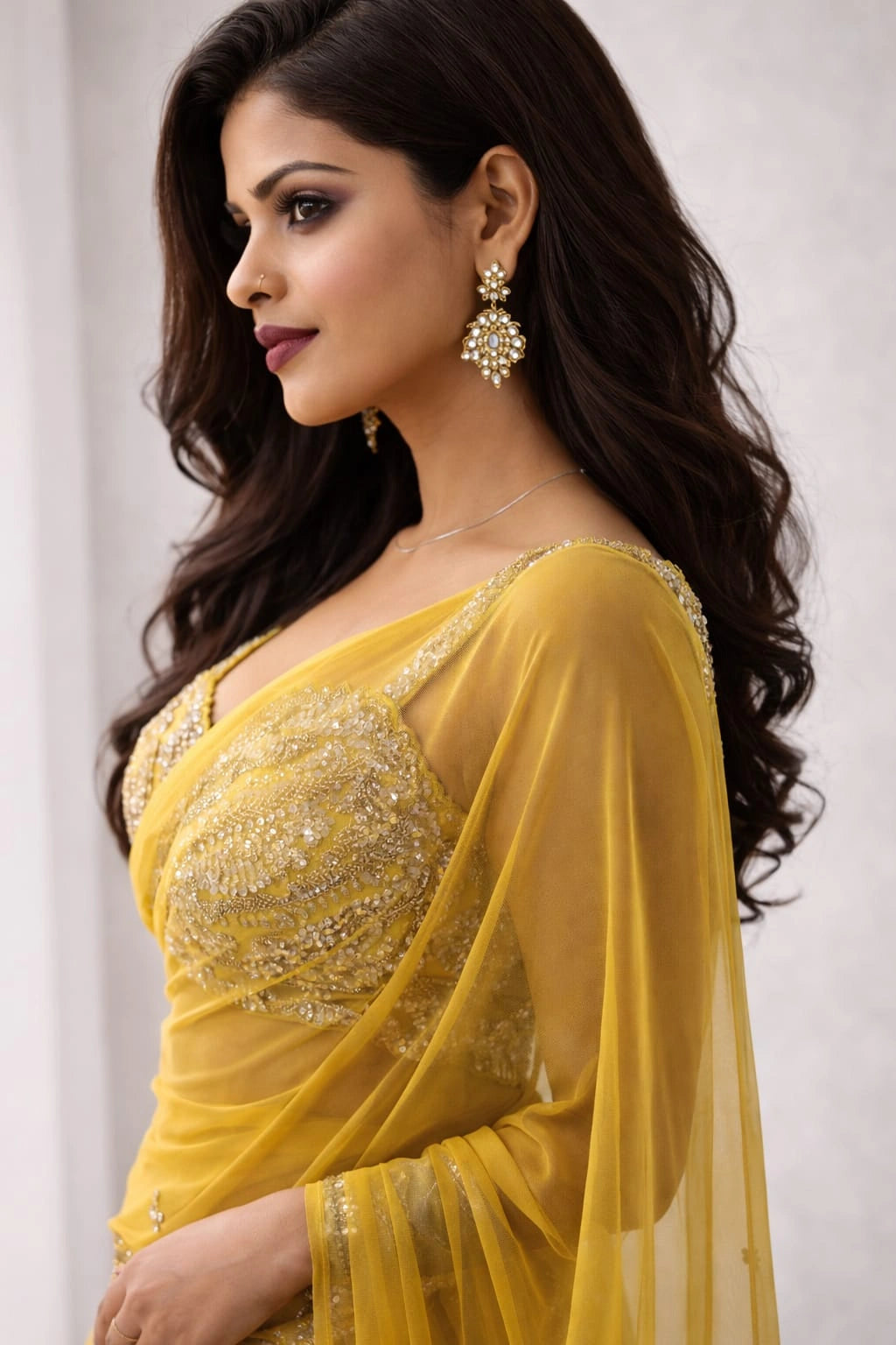 yellow drape lehenga