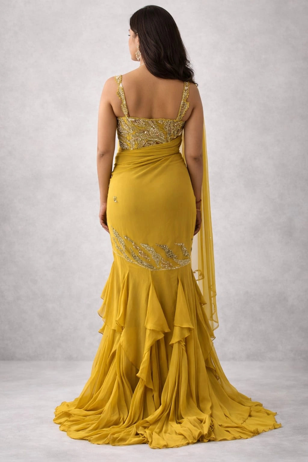 yellow drape lehenga