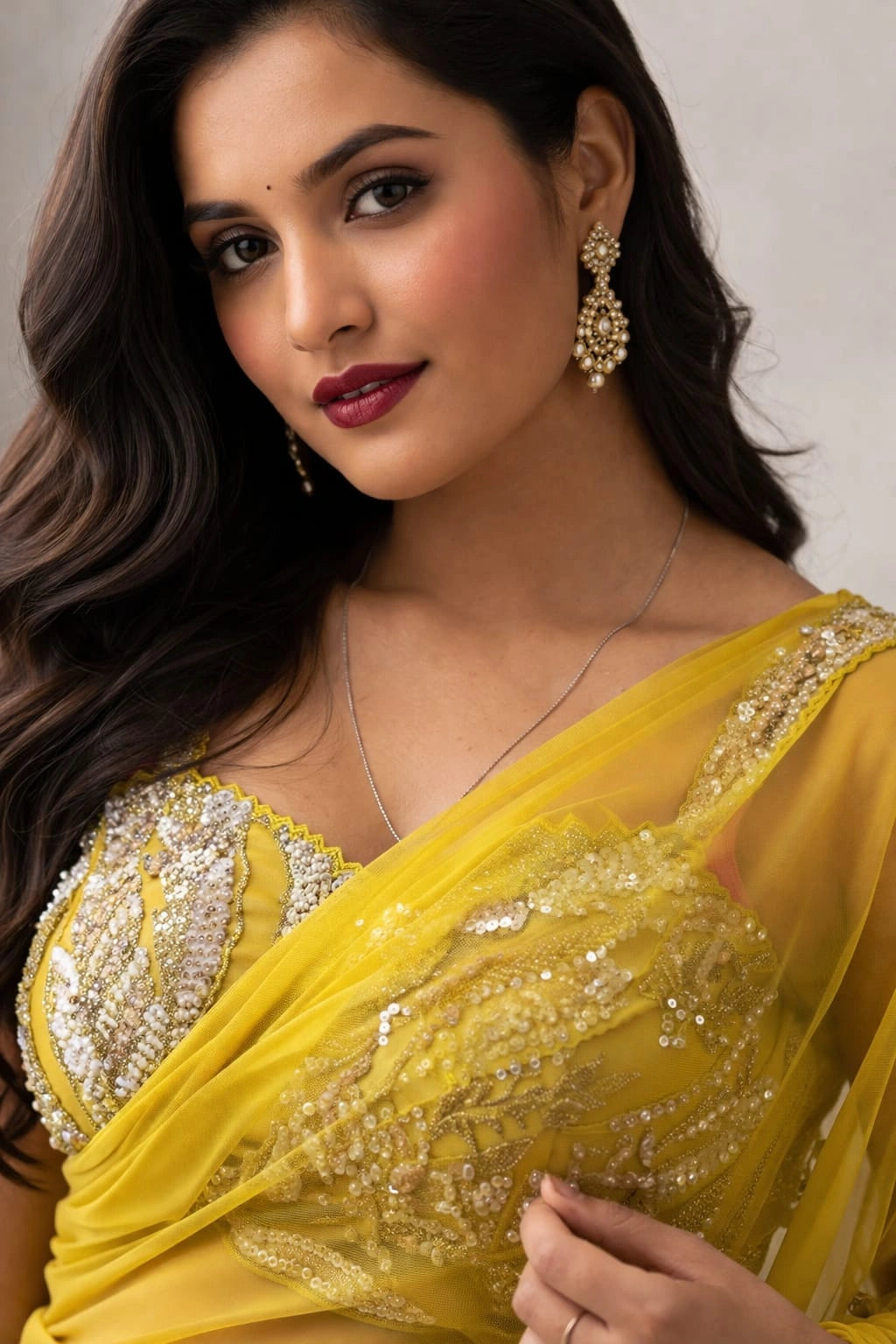 yellow drape lehenga