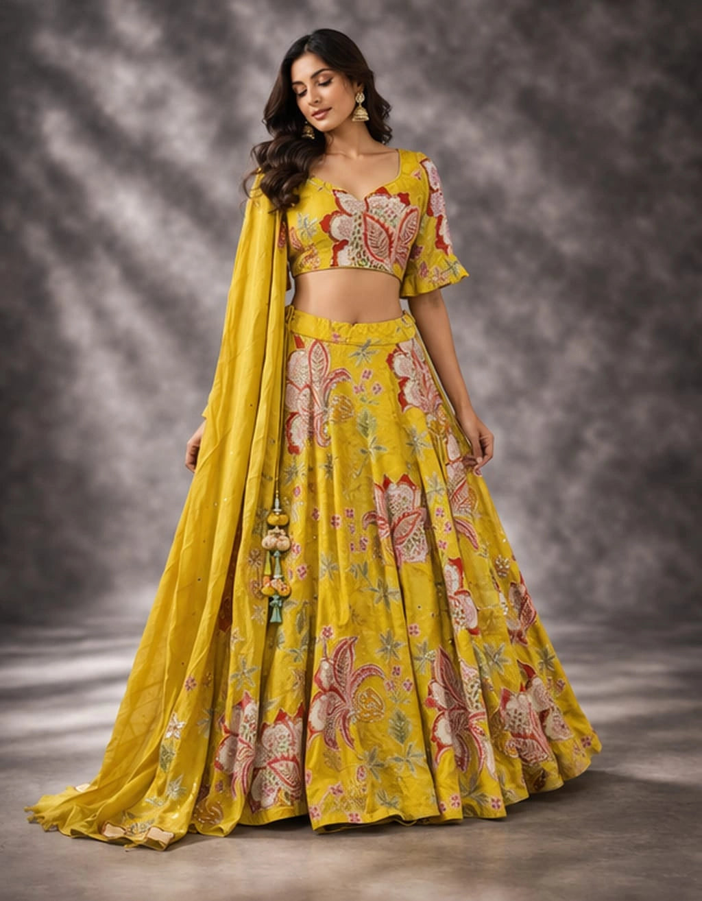 yellow floral lehenga