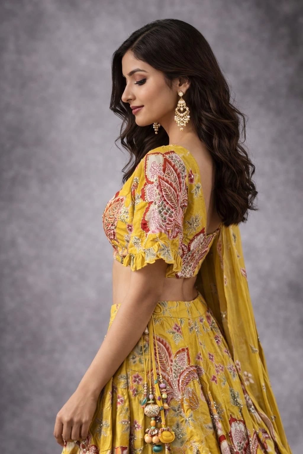yellow floral lehenga