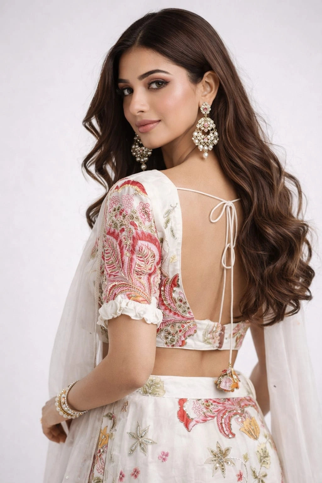 ivory floral lehenga