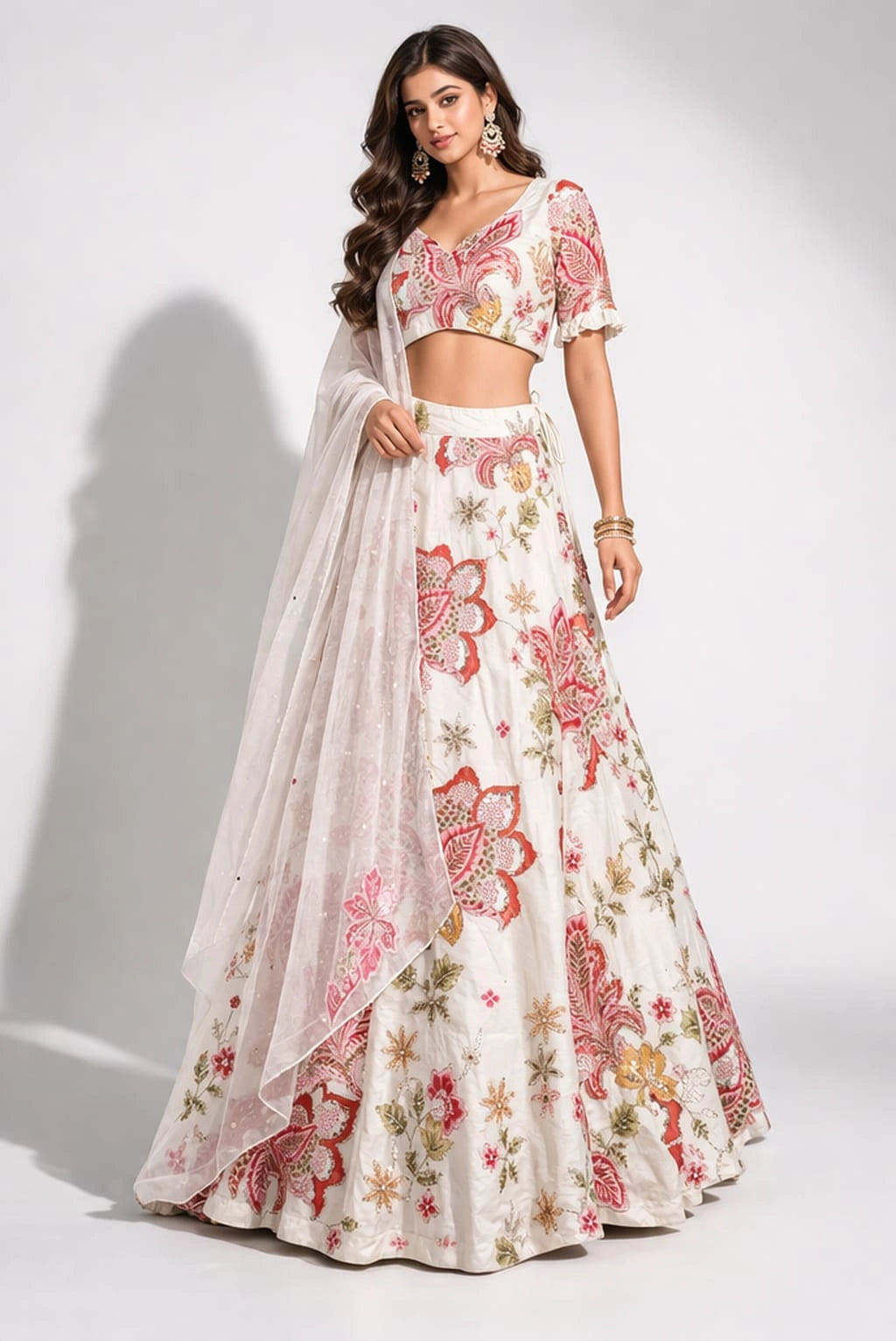 ivory floral lehenga