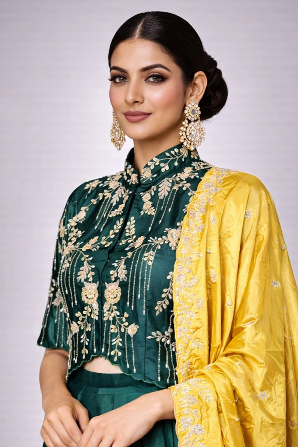 bottle green lehenga