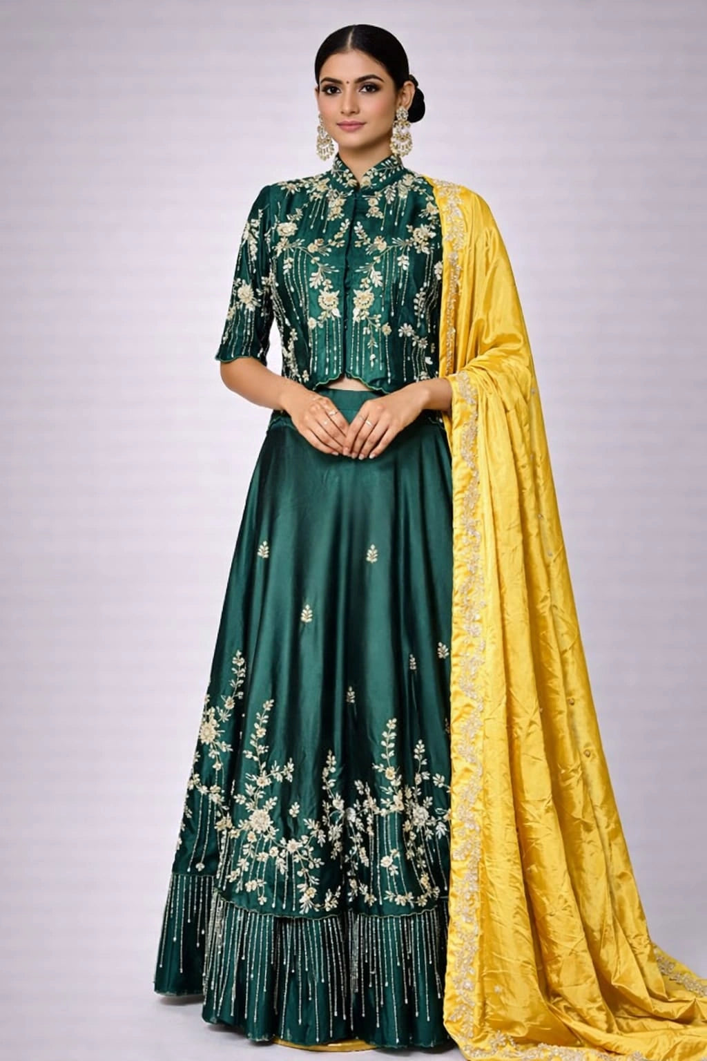 bottle green lehenga