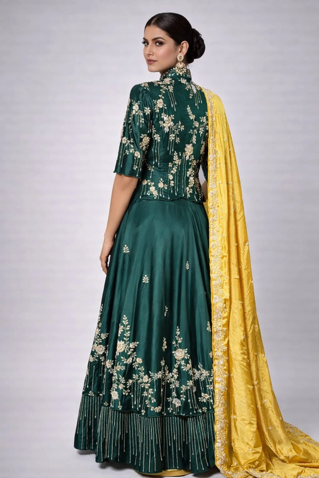 bottle green lehenga