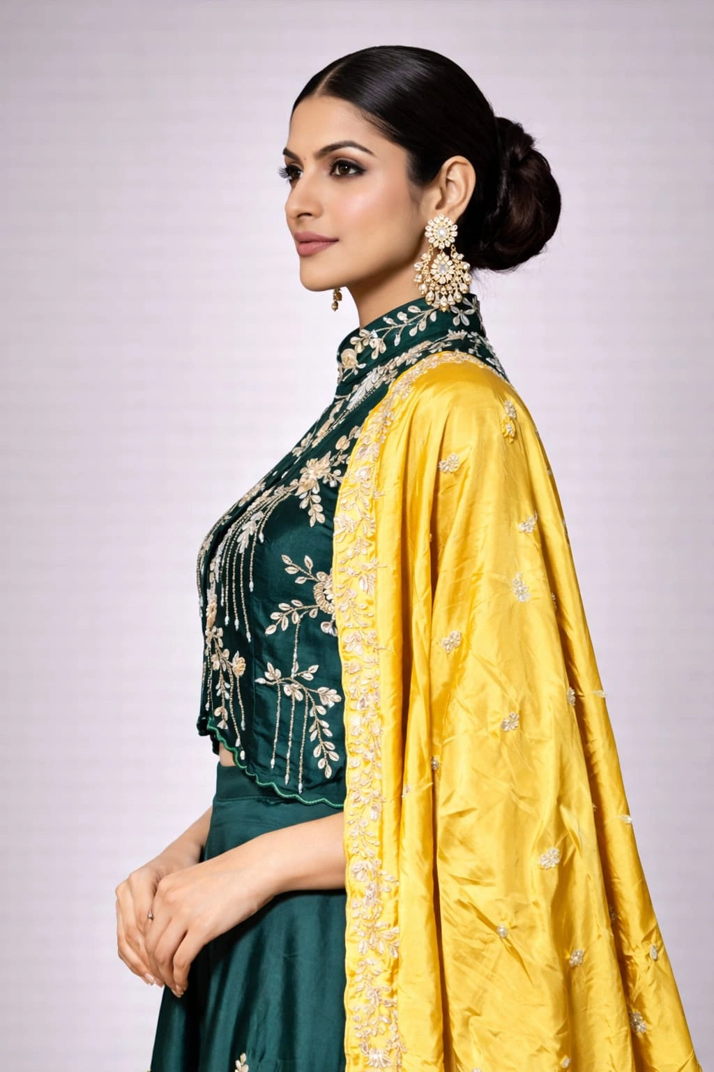 bottle green lehenga