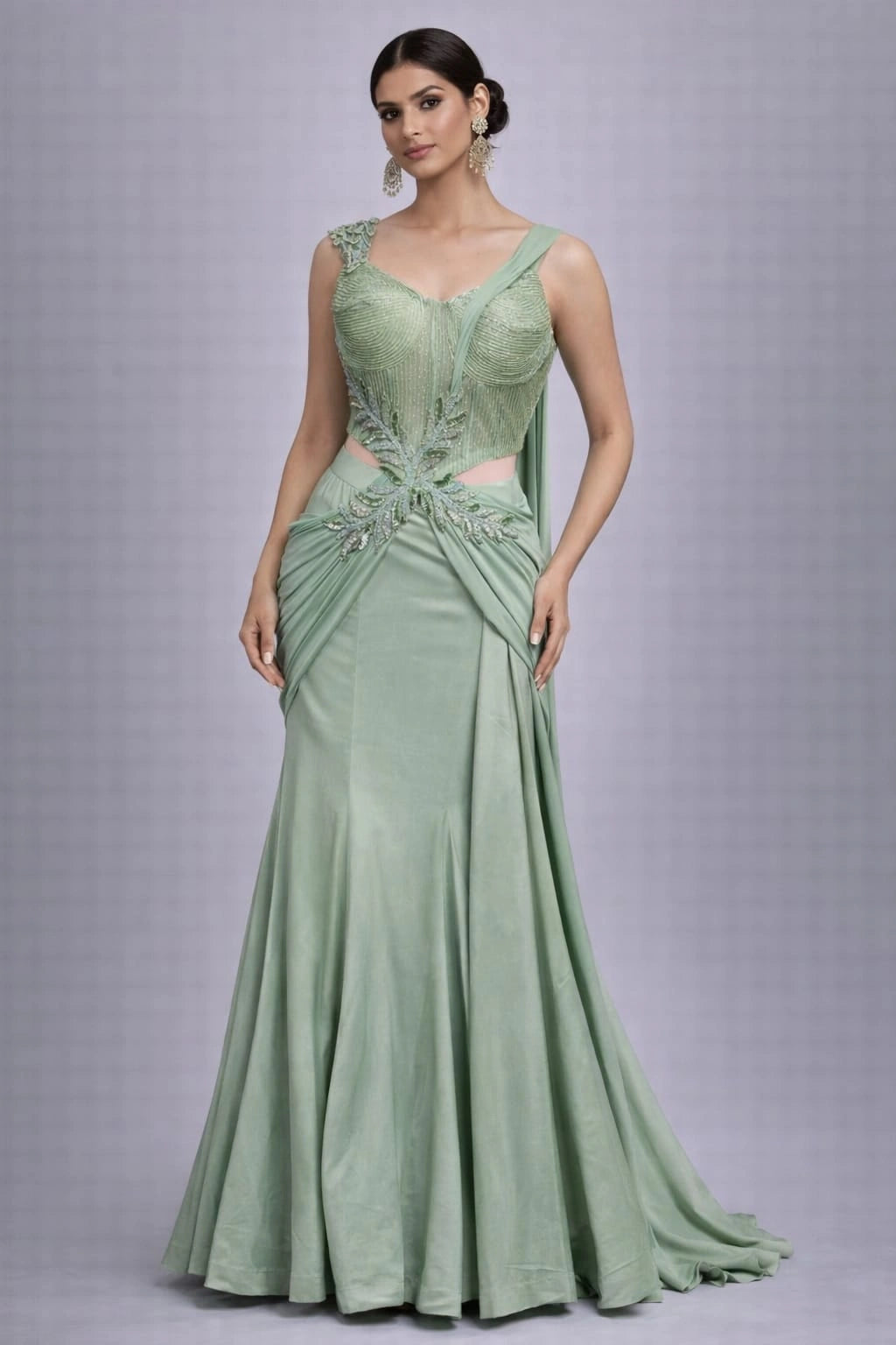 pista green lehenga set