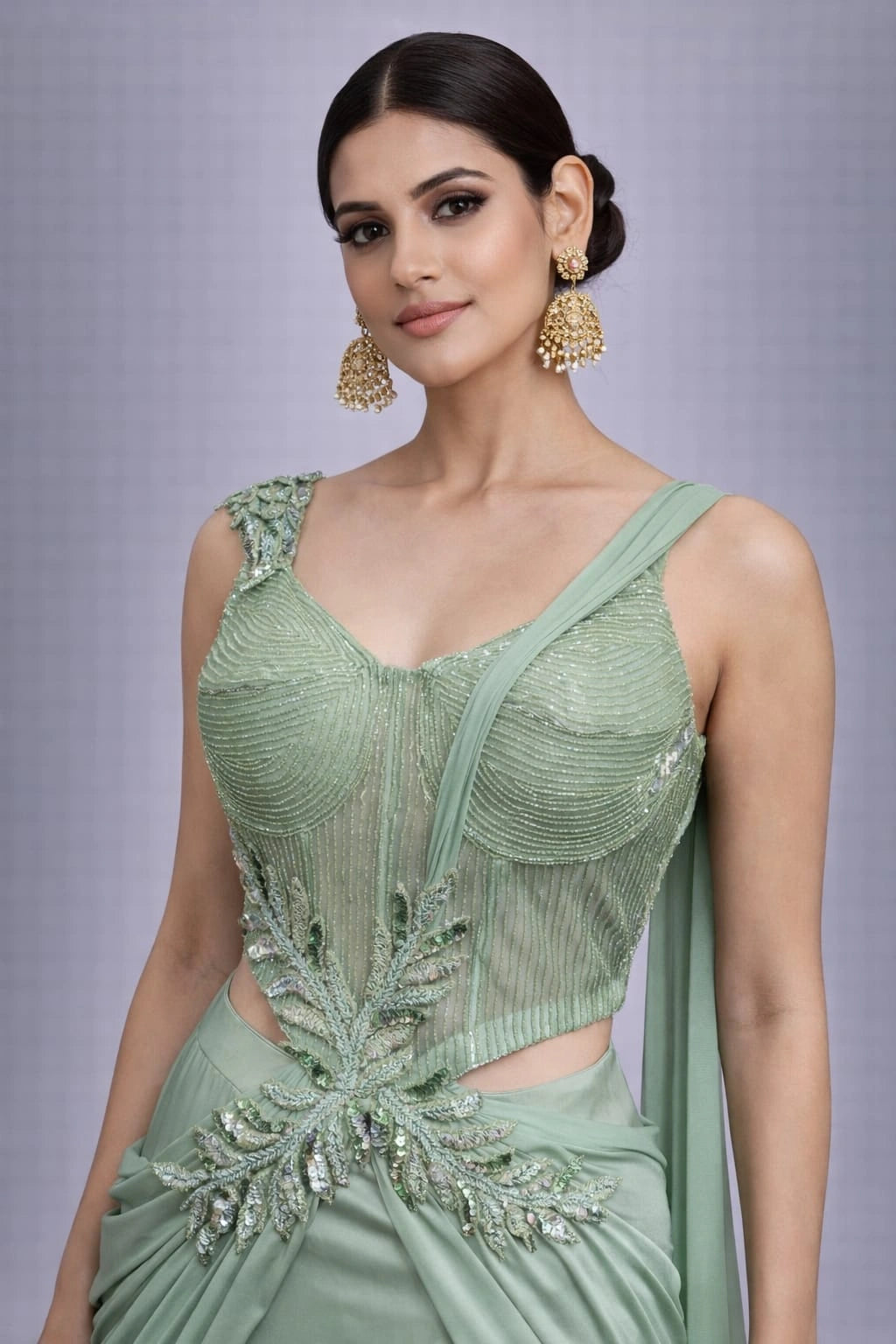 pista green lehenga set