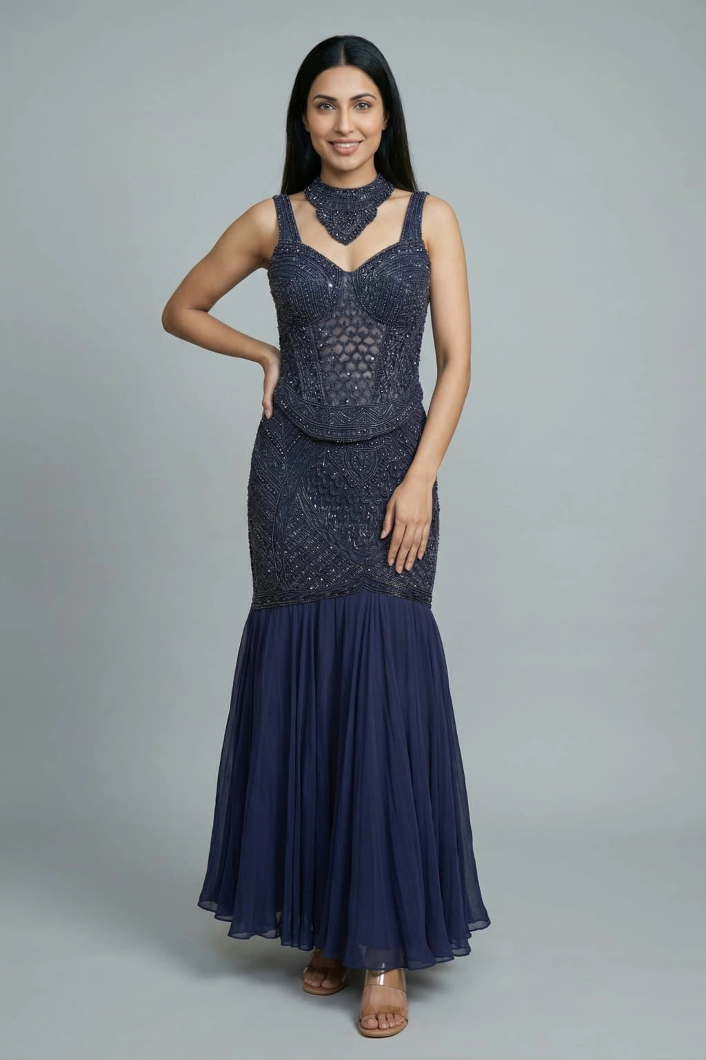 navy blue lehenga set