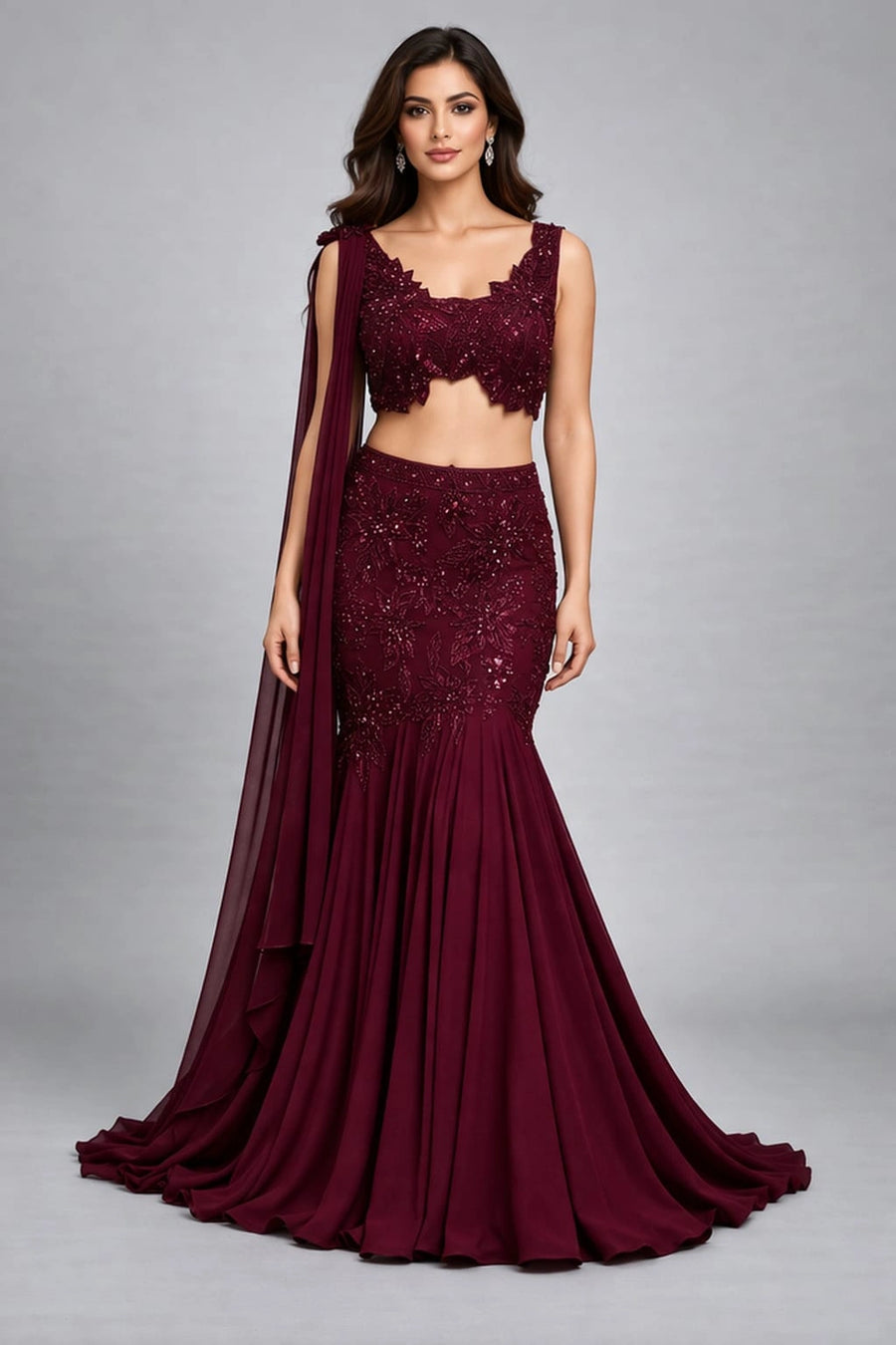 wine lehenga set
