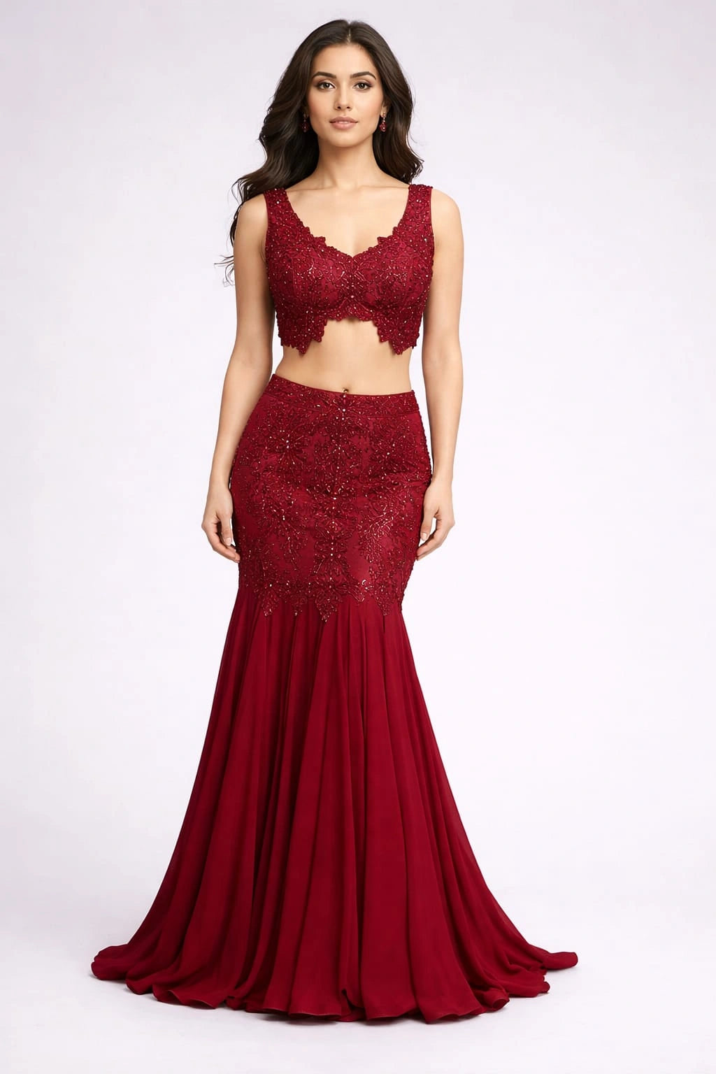 cherry red lehenga set