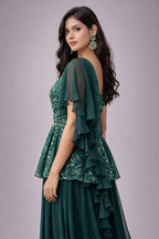 Green embroidered sharara set
