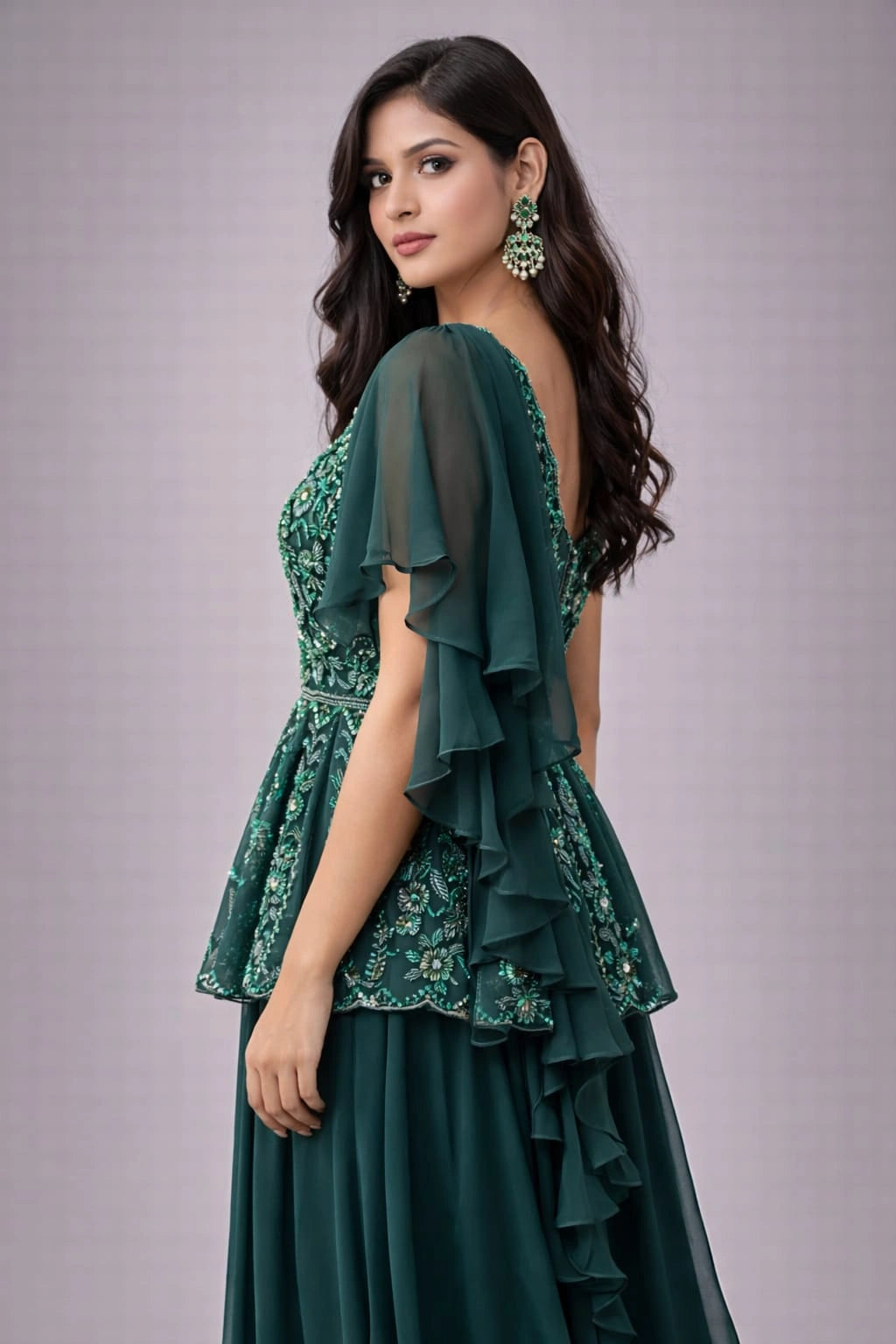 Green embroidered sharara set