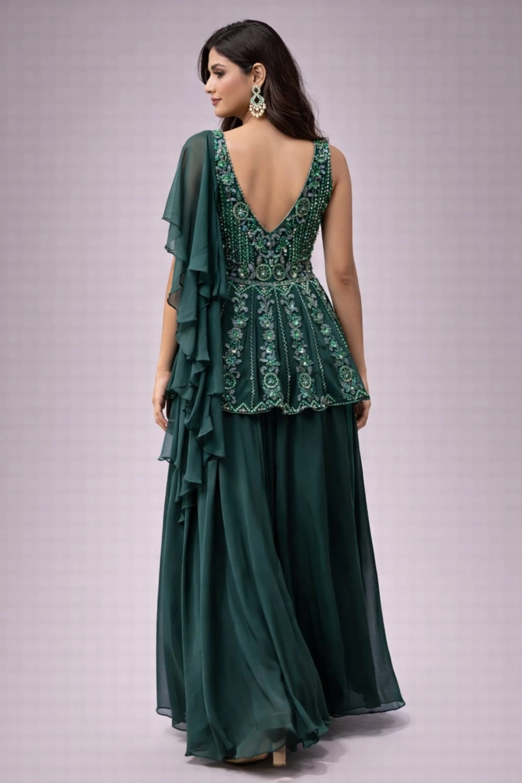 Green embroidered sharara set