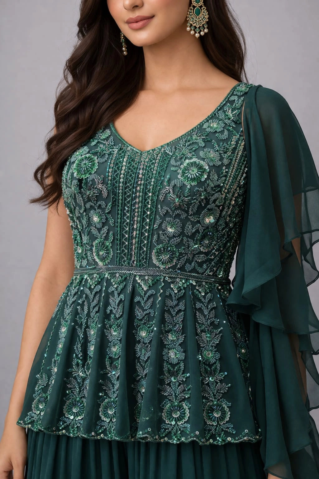 Green embroidered sharara set