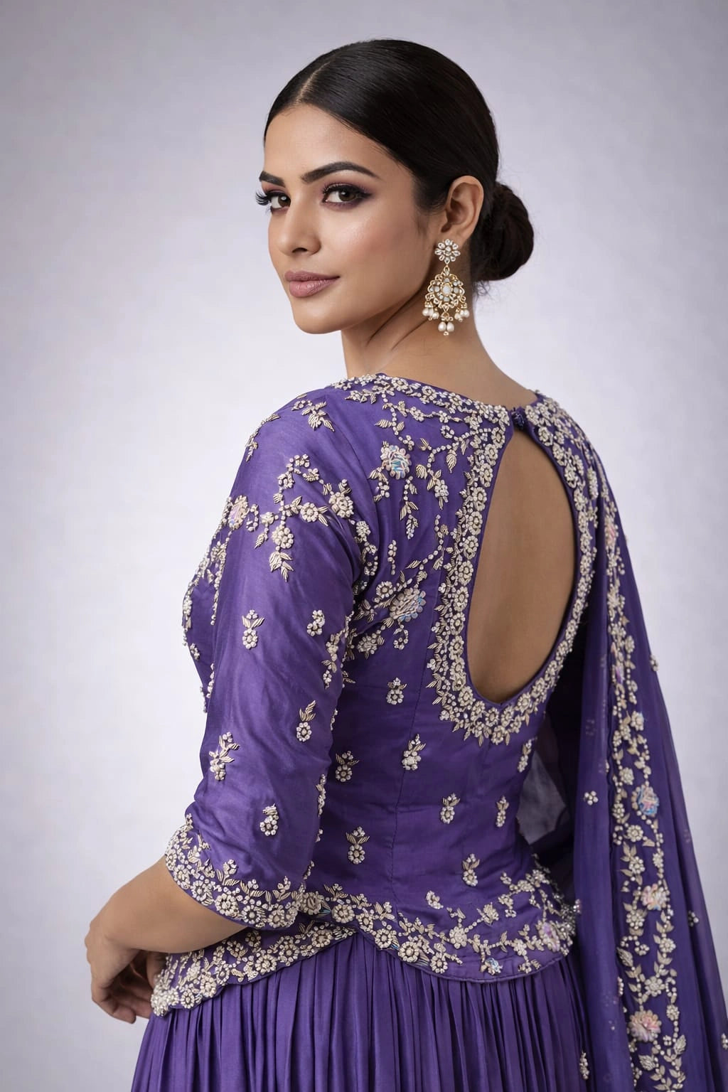 purple embroidered lehenga set