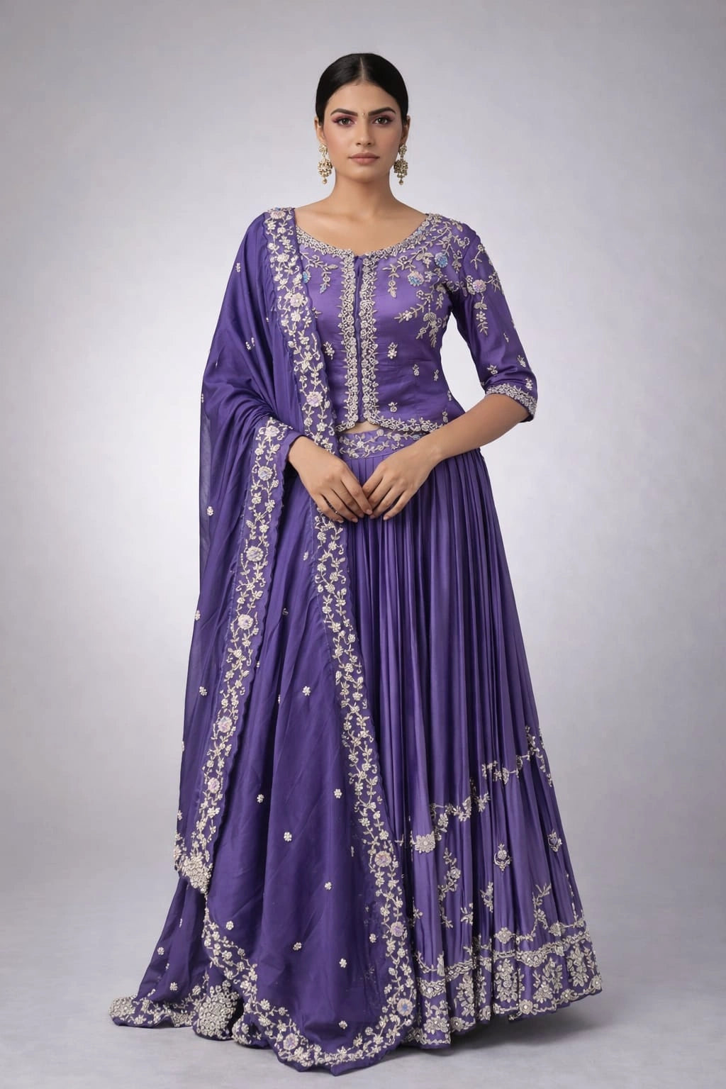 purple embroidered lehenga set